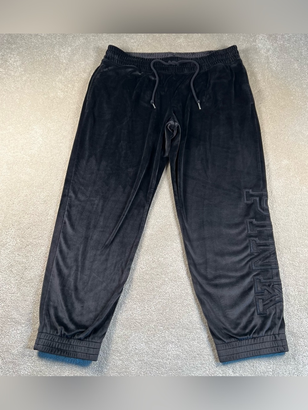 Black Velour Capri Pants Pink Victoria's Secret Cropped Jogger Comfy Casual XL